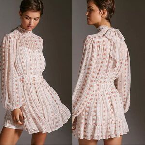 Anthropologie Let Me Be Mock Neck Sheer Floral Print Mini Dress Size medium NWT